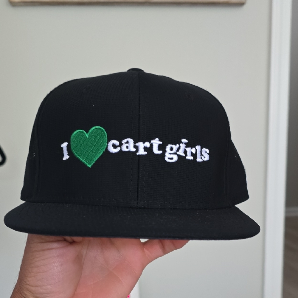 Black Snapback "I Love Cart Girls" with Green Heart Embroidery
